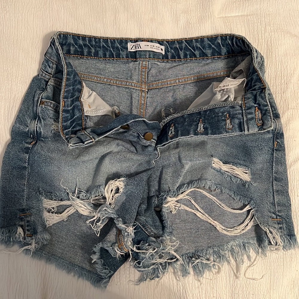Zara fringe denim shorts size  us 6 - Picture 5 of 6